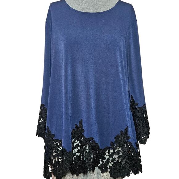 Chicos Blue and Black Lace Detail Blouse Size 2/Large - Picture 1 of 4